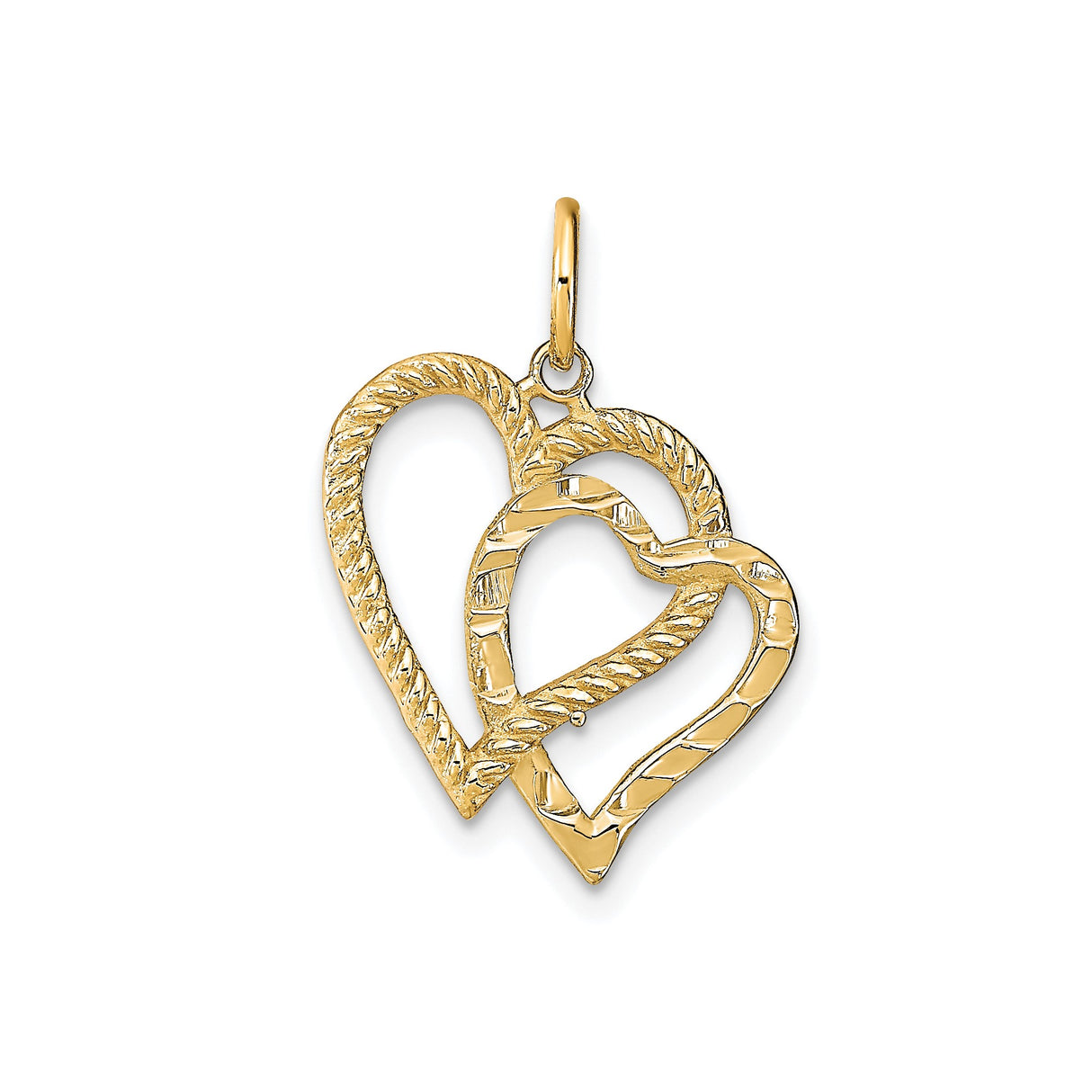 10k Yellow Gold Heart Pendant, Intertwined Open Dual Heart Design for Women