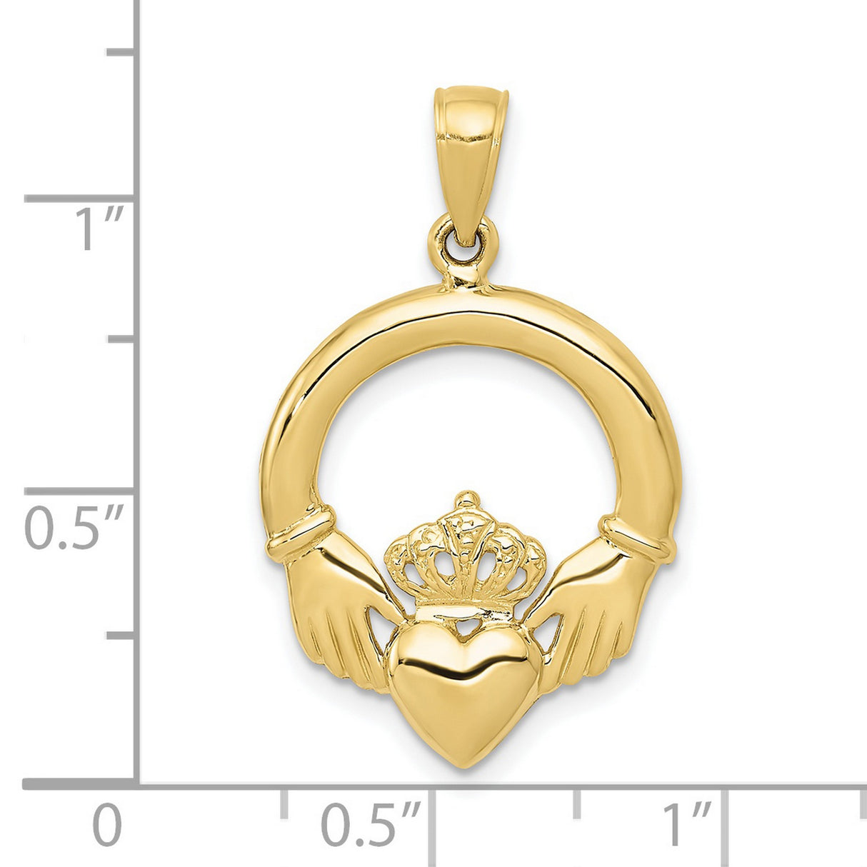 Polished Claddagh Charm Pendant in Real 10k Yellow Gold