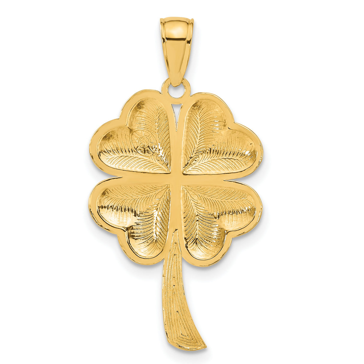 10k Yellow Gold Four Leaf Clover Pendant, Polished Shamrock Charm, Irish Heritage Design