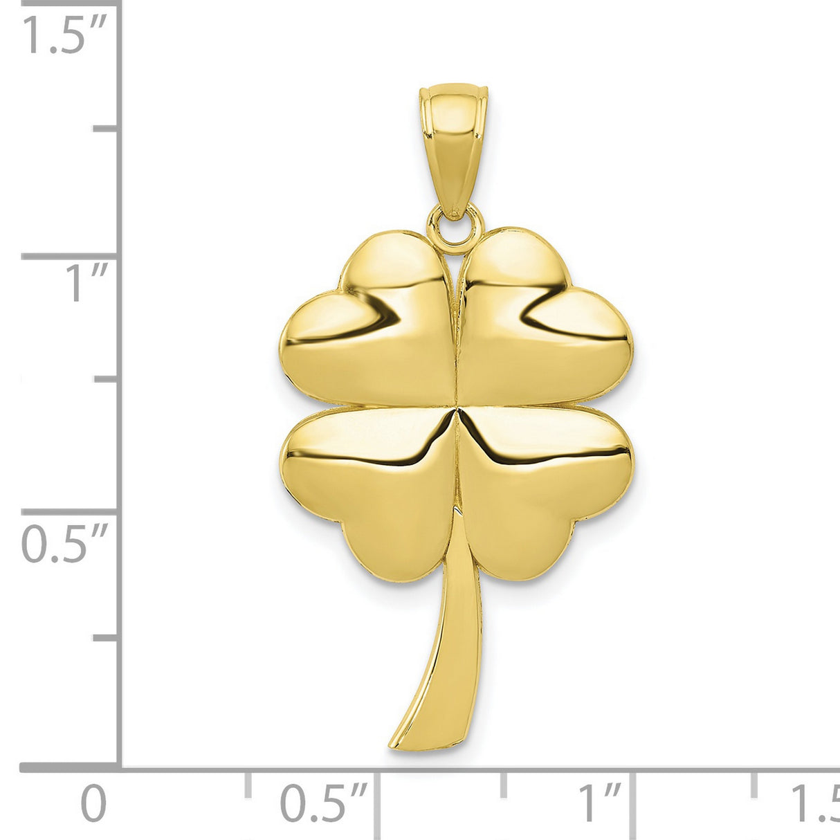 10k Yellow Gold Four Leaf Clover Pendant, Polished Shamrock Charm, Irish Heritage Design