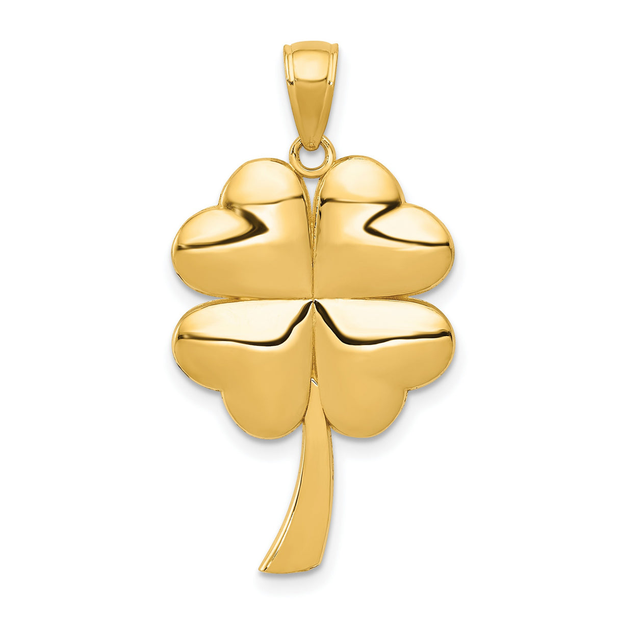 10k Yellow Gold Four Leaf Clover Pendant, Polished Shamrock Charm, Irish Heritage Design