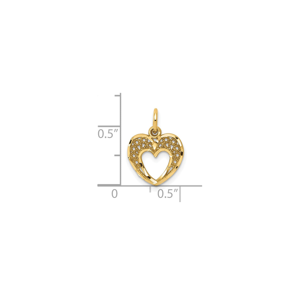 10k Yellow Gold Heart Pendant with Filigree Lace Design and Textured Finish