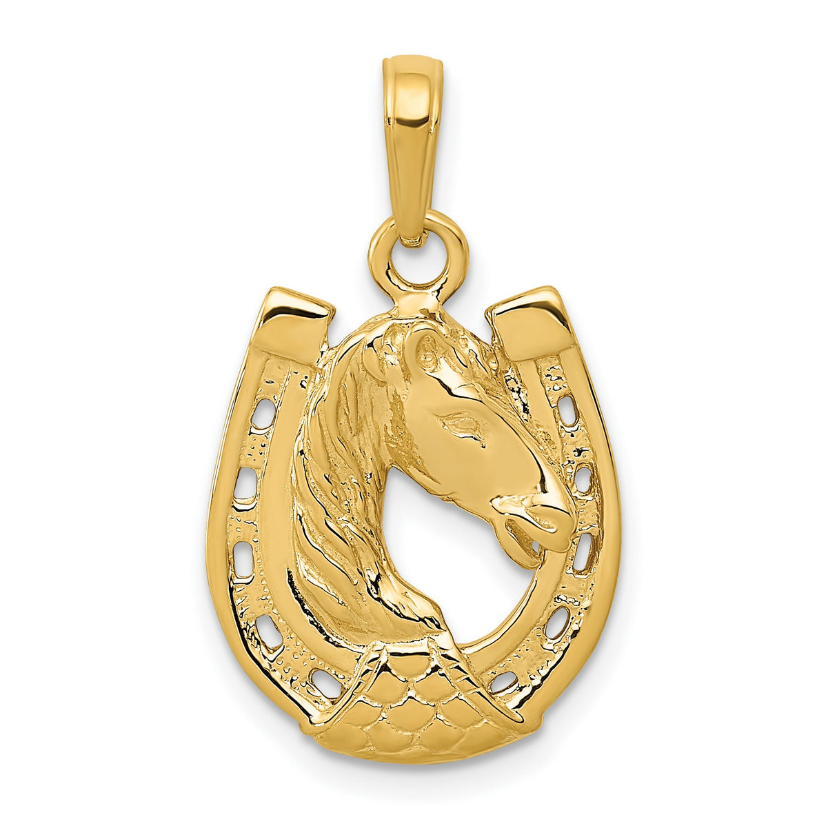 10k Yellow Gold Horse Head Horseshoe Pendant, Western Equestrian Charm