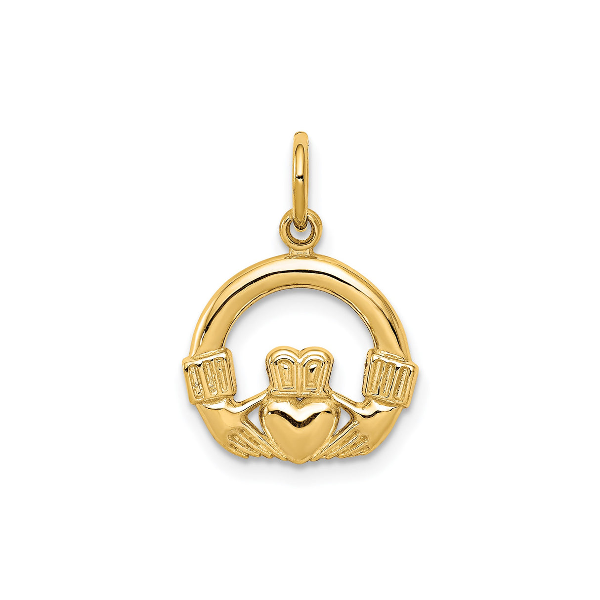 10k Yellow Gold Claddagh Pendant with Heart, Crown and Hands Irish Symbol