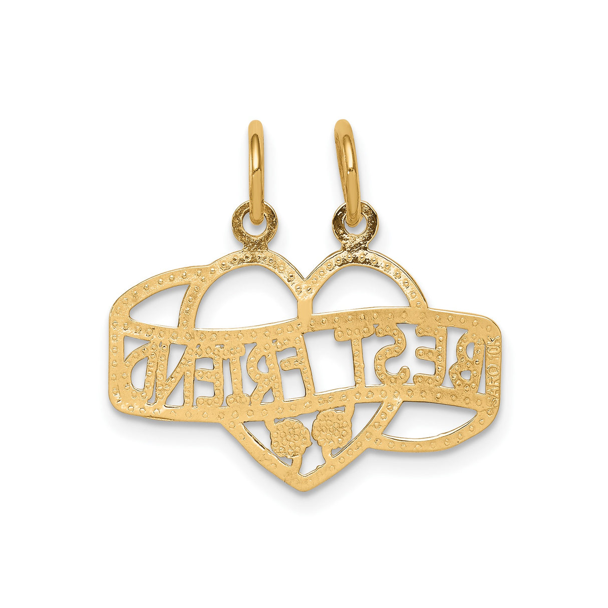 10k Yellow Gold Heart Pendant, Split Breakable Charm with Floral Engraving for Women