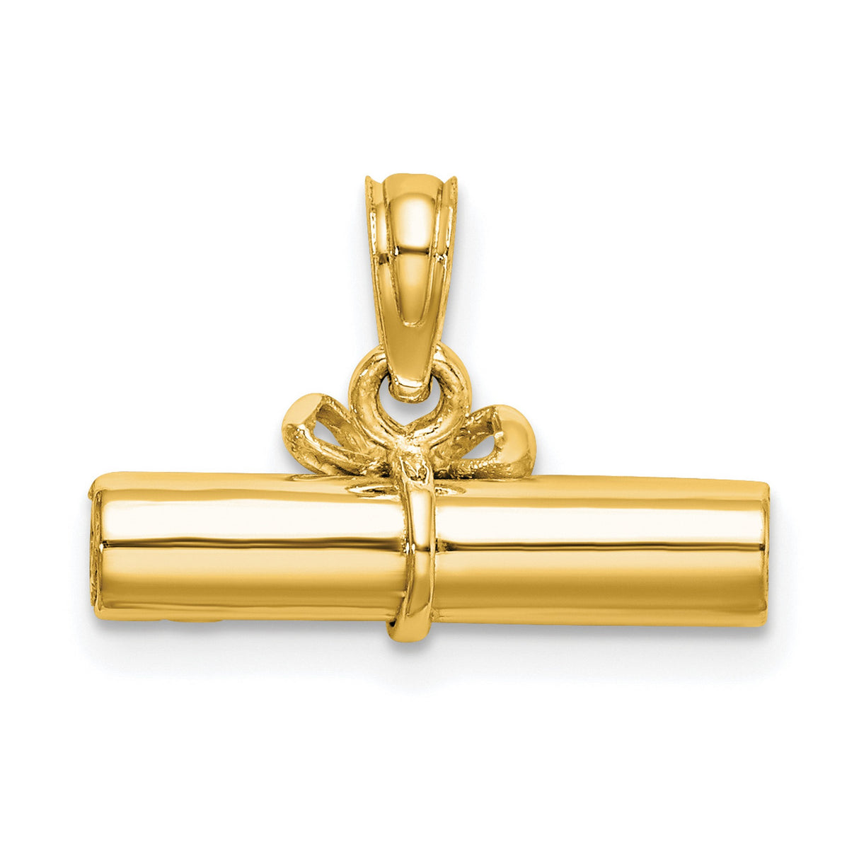 10k Yellow Gold Diploma Scroll Pendant with Bow Tie, Graduation Charm, Unisex Academic Jewelry