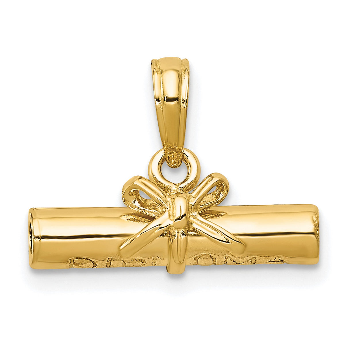 10k Yellow Gold Diploma Scroll Pendant with Bow Tie, Graduation Charm, Unisex Academic Jewelry