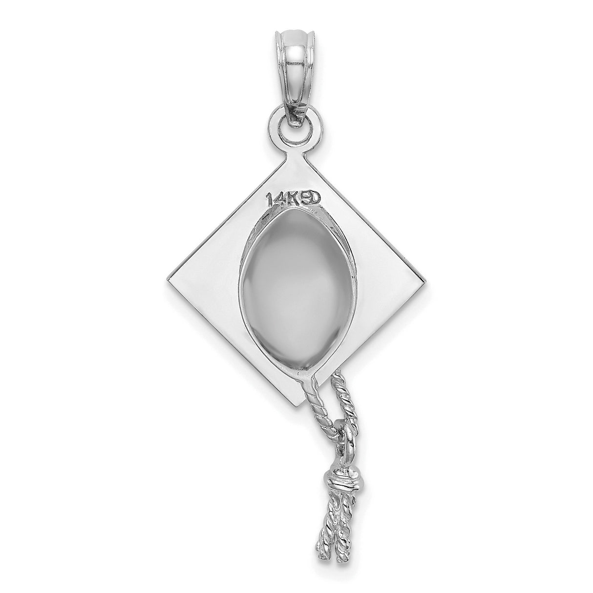 10k White Gold Graduation Cap Pendant with Moveable Tassel, Academic Milestone Charm