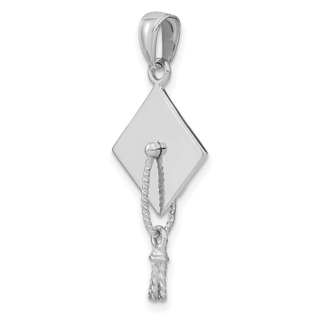 10k White Gold Graduation Cap Pendant with Moveable Tassel, Academic Milestone Charm