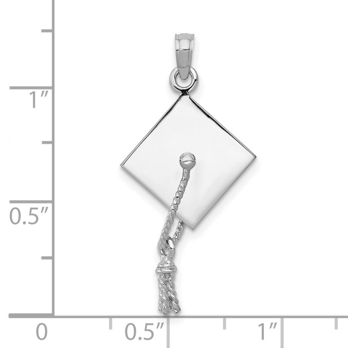 10k White Gold Graduation Cap Pendant with Moveable Tassel, Academic Milestone Charm