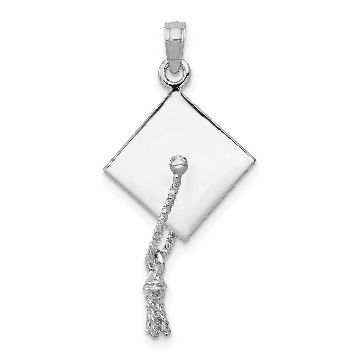 10k White Gold Graduation Cap Pendant with Moveable Tassel, Academic Milestone Charm