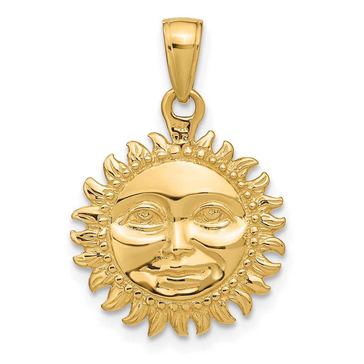 10k Yellow Gold Sun Face Pendant, Celestial Charm with Serene Human Face Design, Boho Astrology Jewelry