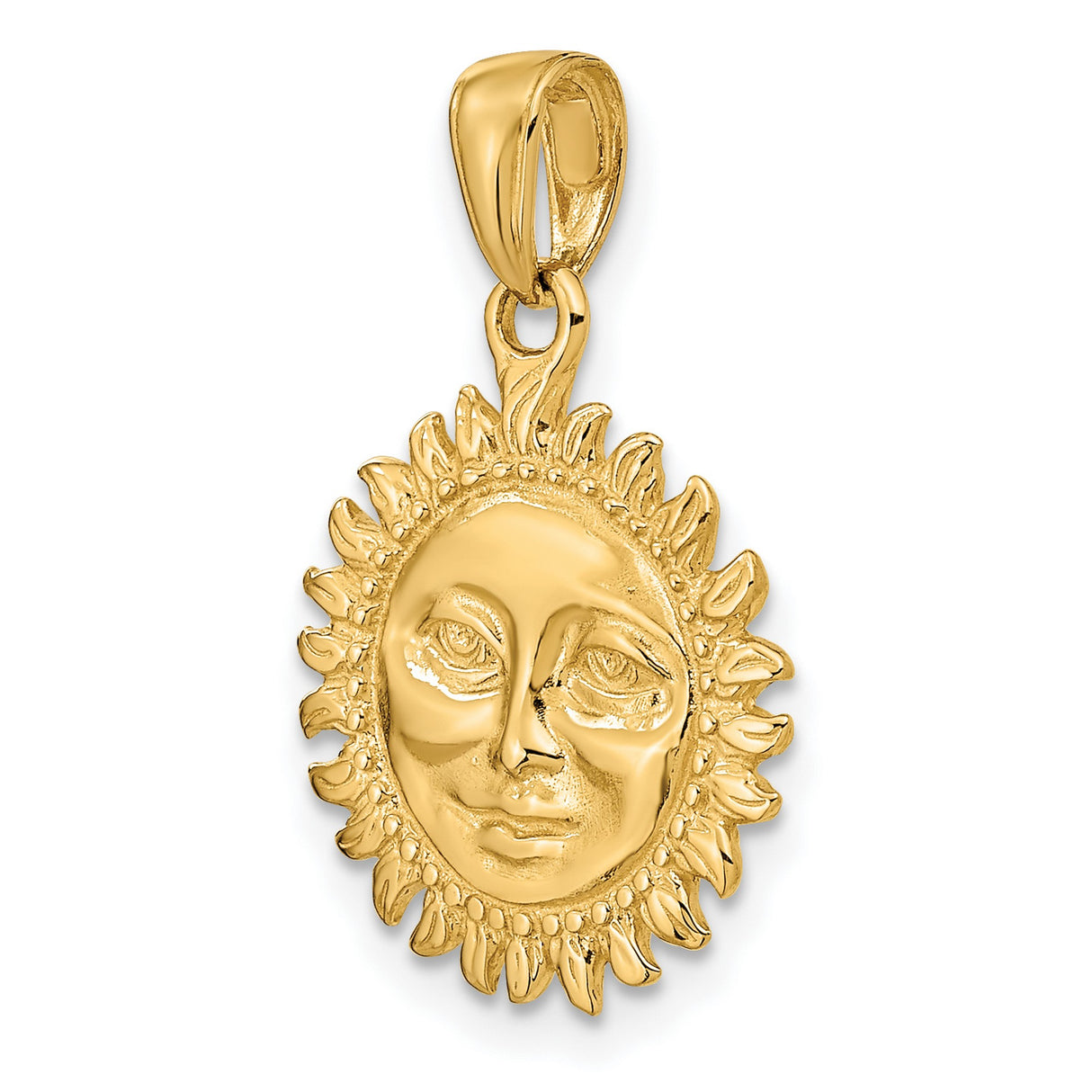 10k Yellow Gold Sun Face Pendant, Celestial Charm with Serene Human Face Design, Boho Astrology Jewelry