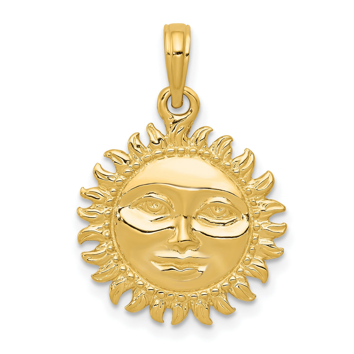 10k Yellow Gold Sun Face Pendant, Celestial Charm with Serene Human Face Design, Boho Astrology Jewelry
