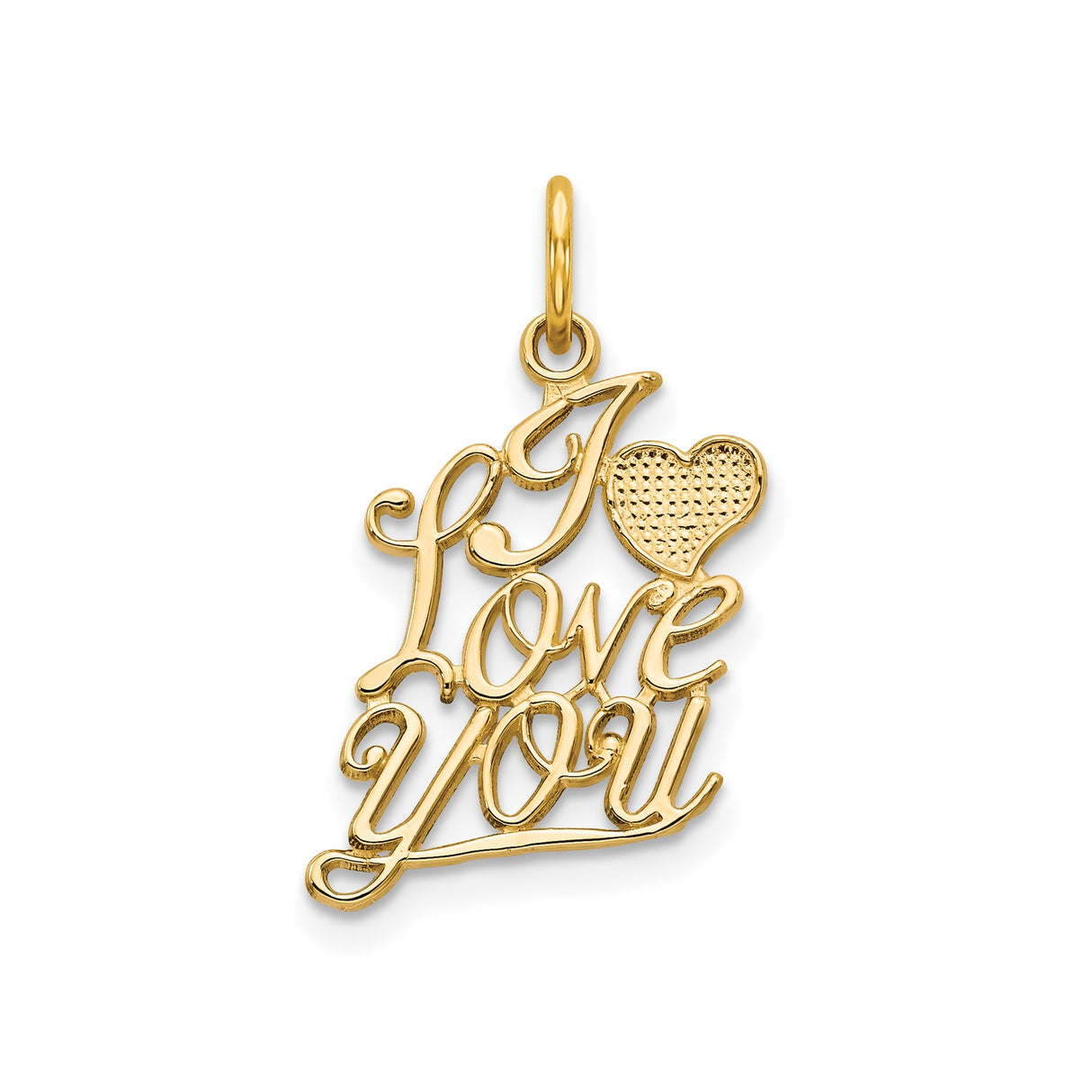 10k Yellow Gold Heart Pendant, Script I Love You Design, Romantic Jewelry for Women