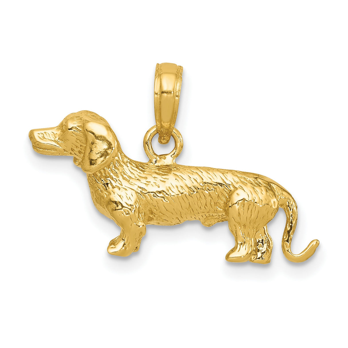 10k Yellow Gold Dachshund Pendant, Realistic Wirehaired Dog Charm, Animal Theme Jewelry