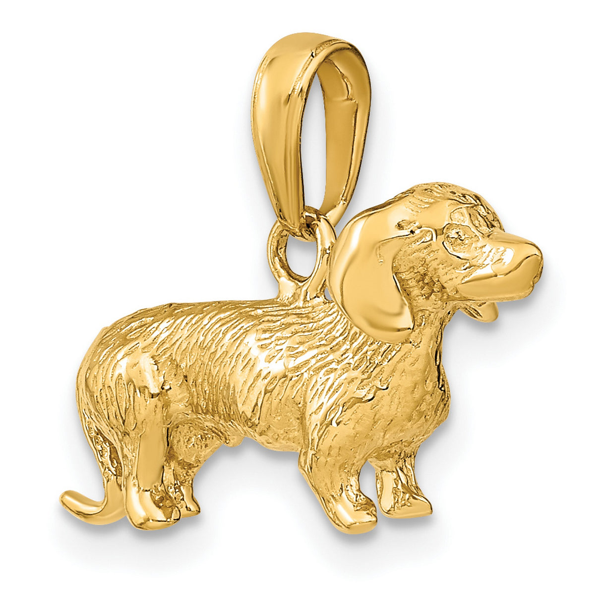 10k Yellow Gold Dachshund Pendant, Realistic Wirehaired Dog Charm, Animal Theme Jewelry
