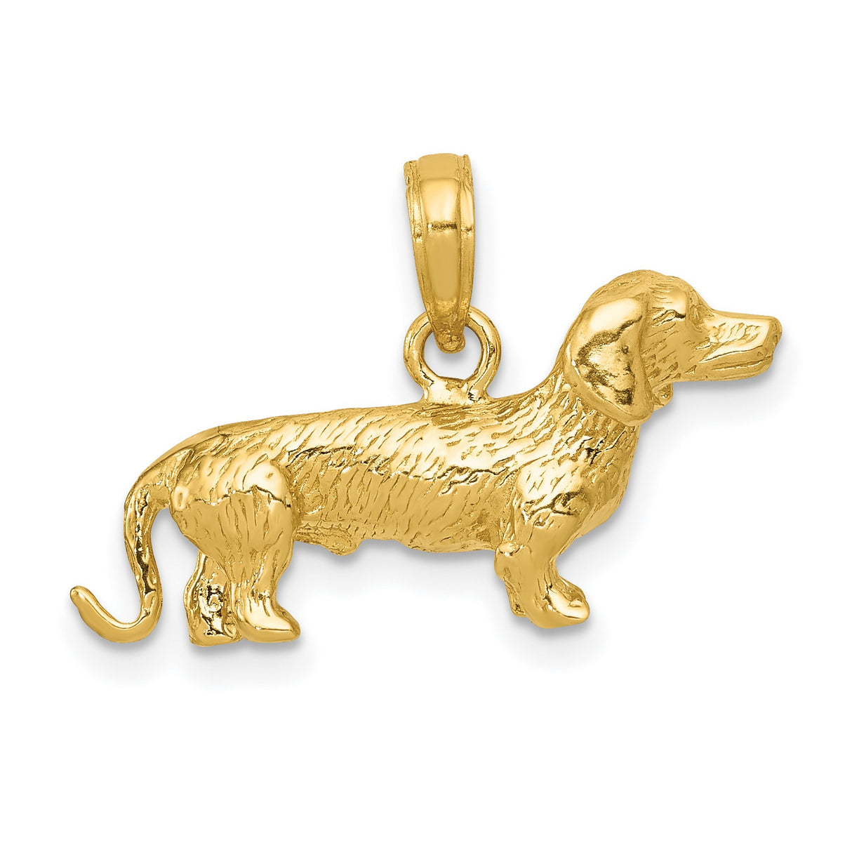 10k Yellow Gold Dachshund Pendant, Realistic Wirehaired Dog Charm, Animal Theme Jewelry