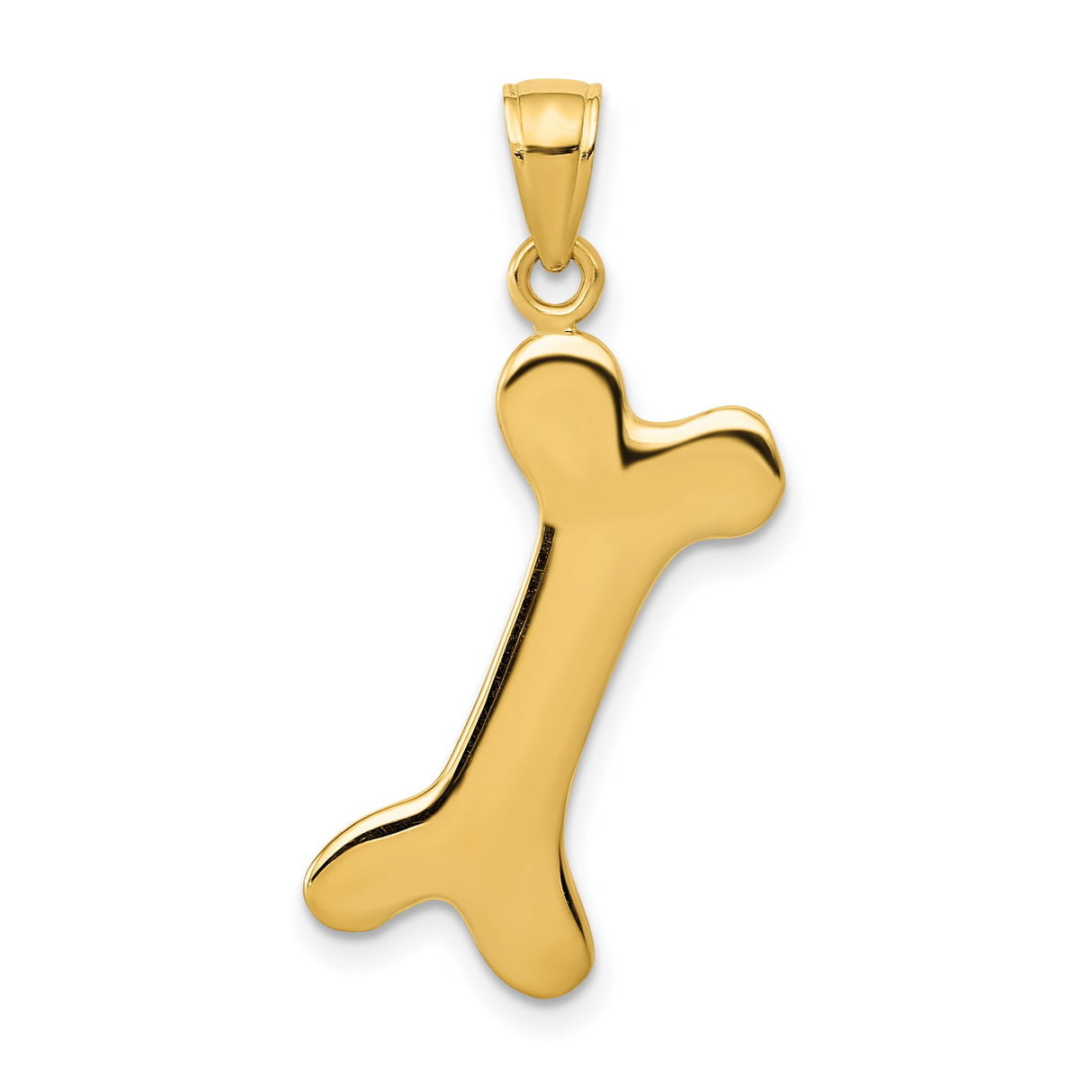 10k Yellow Gold Dog Bone Pendant, Polished Pet Motif Charm for Women or Unisex Wear