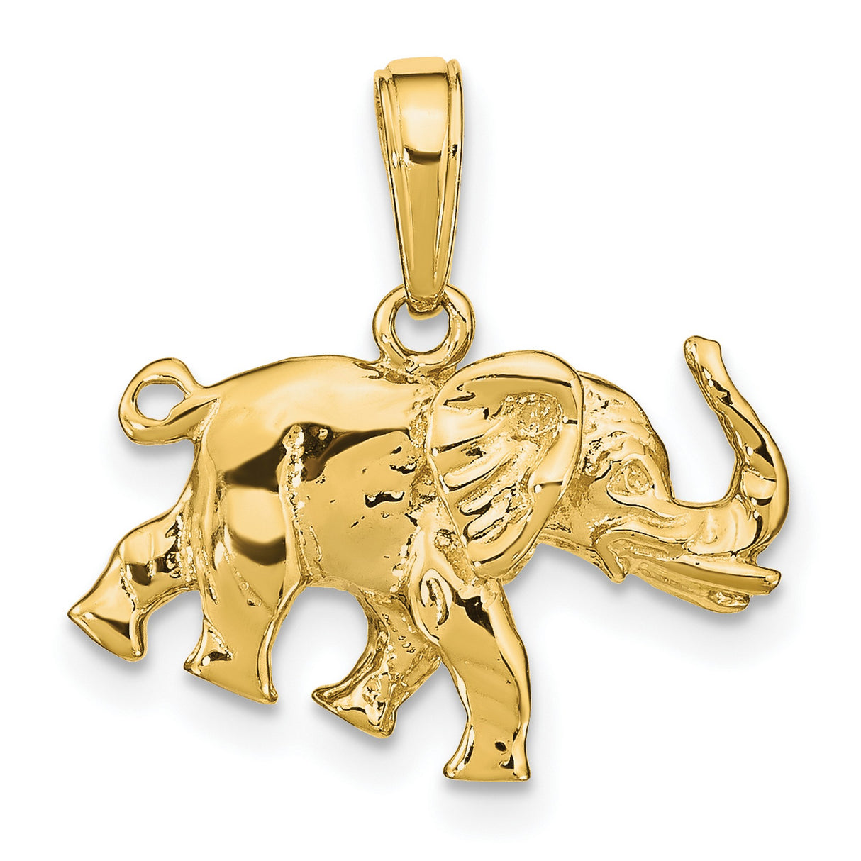 10k Yellow Gold Elephant Pendant, Walking Elephant Symbol of Strength and Good Luck