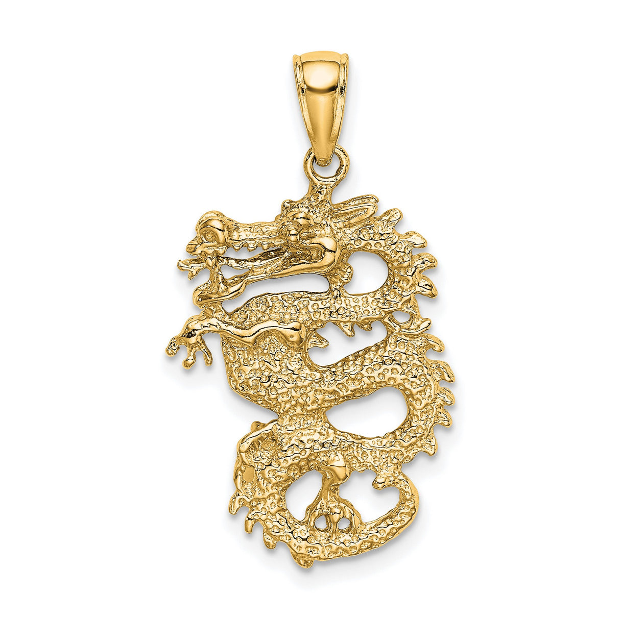 10k Yellow Gold Dragon Pendant, Chinese Style Symbol of Strength and Good Fortune, Unisex Charm