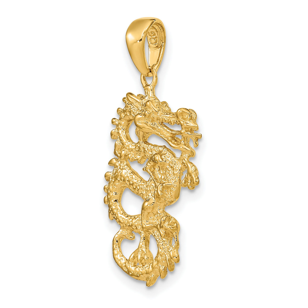 10k Yellow Gold Dragon Pendant, Chinese Style Symbol of Strength and Good Fortune, Unisex Charm