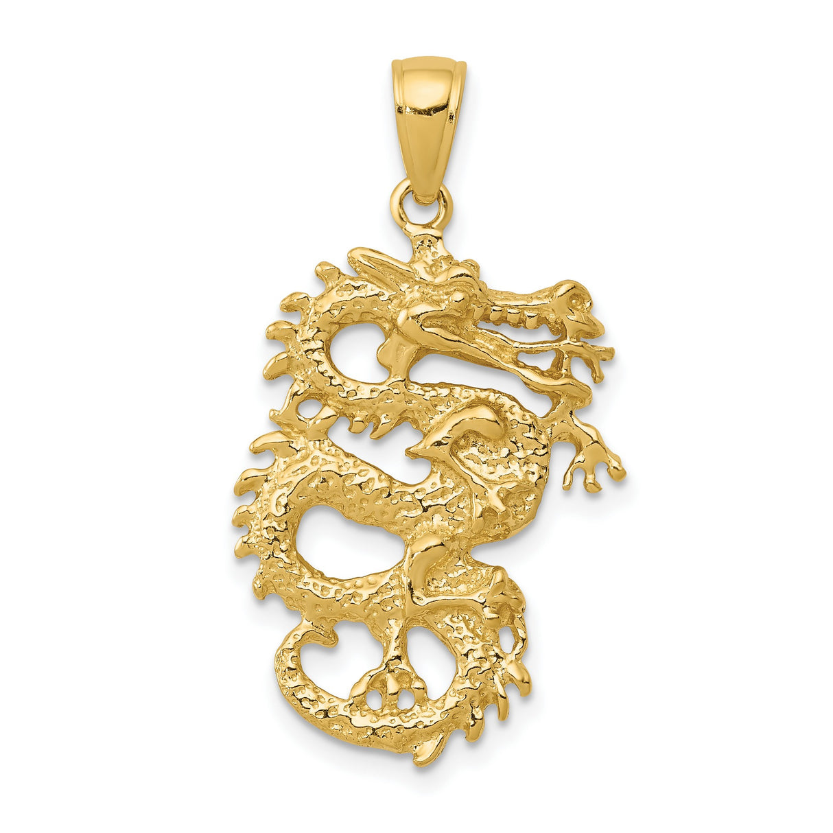 10k Yellow Gold Dragon Pendant, Chinese Style Symbol of Strength and Good Fortune, Unisex Charm