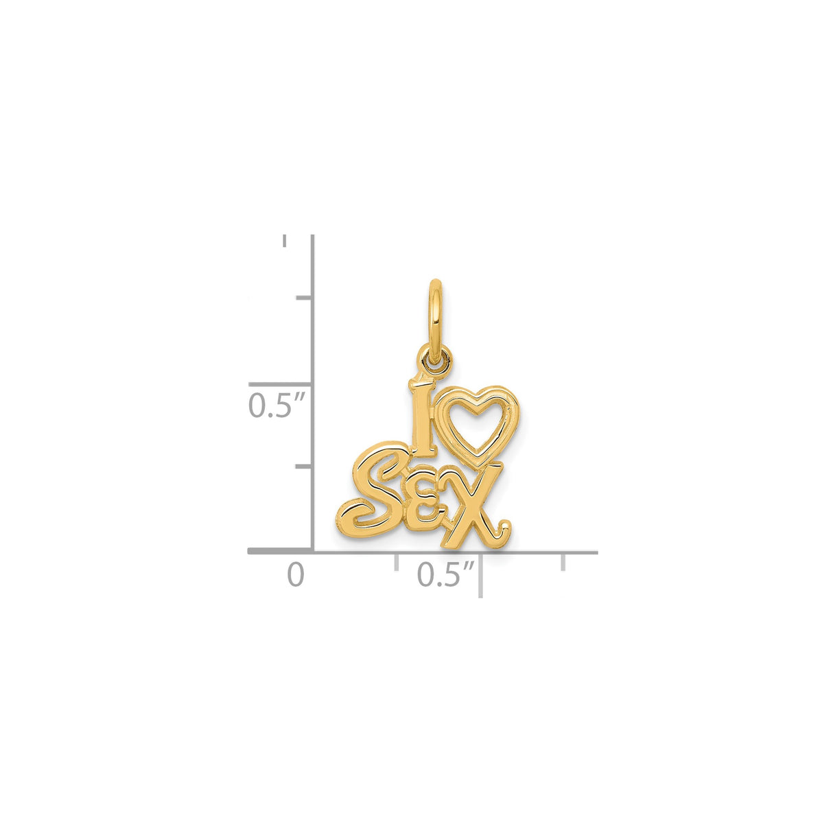 10k Yellow Gold Pendant, Heart with I Love Sex Design, Flirty Provocative Unisex Charm