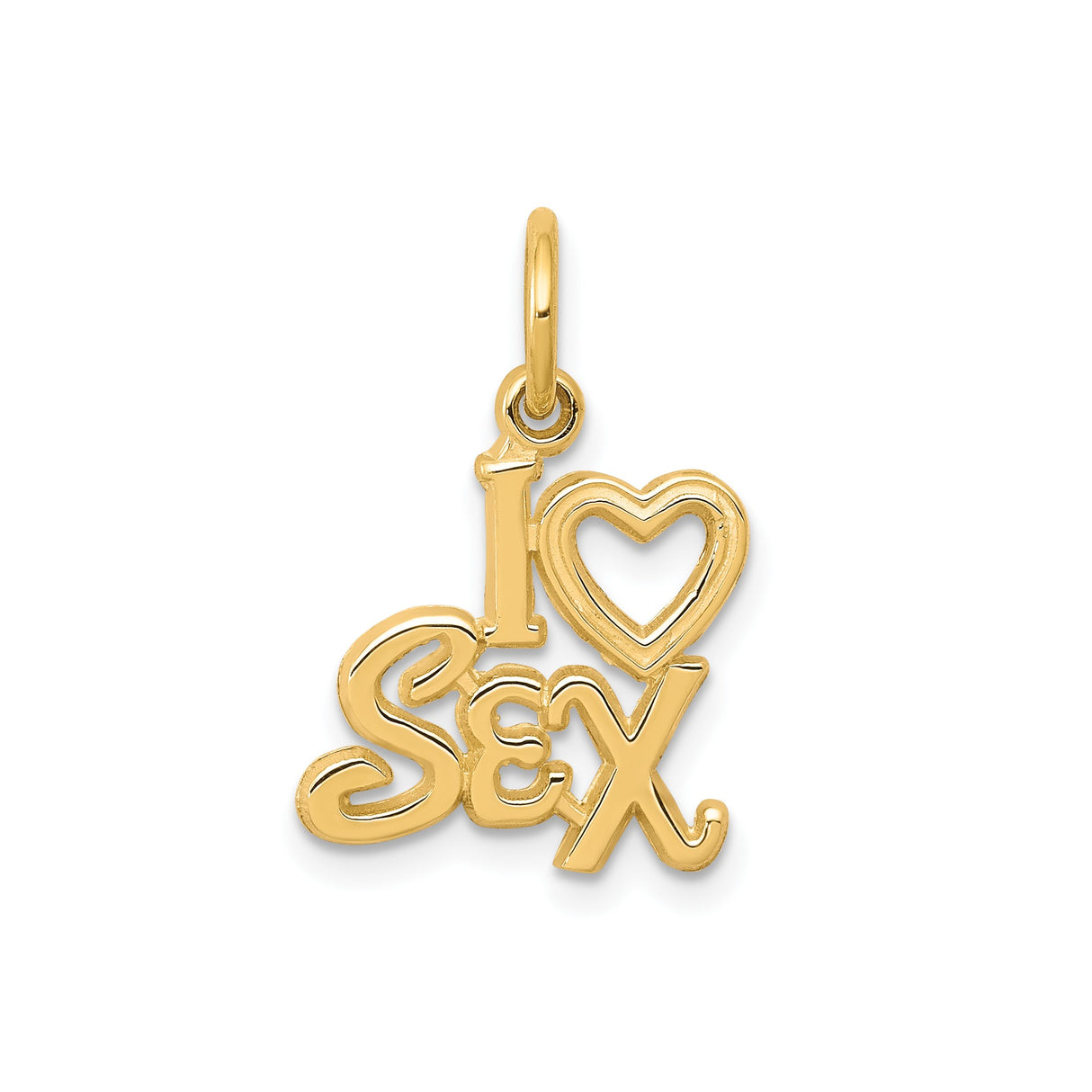 10k Yellow Gold Pendant, Heart with I Love Sex Design, Flirty Provocative Unisex Charm