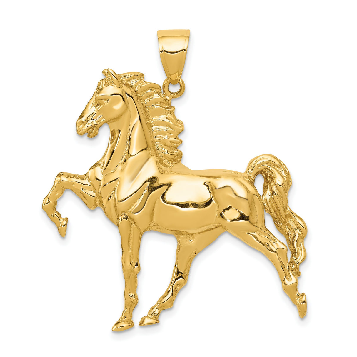 10k Yellow Gold Prancing Horse Pendant, Detailed Stallion Design, Unisex Equestrian Jewelry