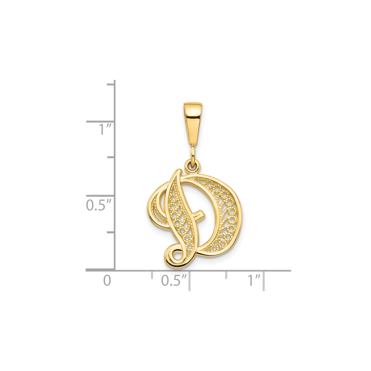 10k Yellow Gold Initial D Pendant, Script Letter Charm with Ornate Filigree Design