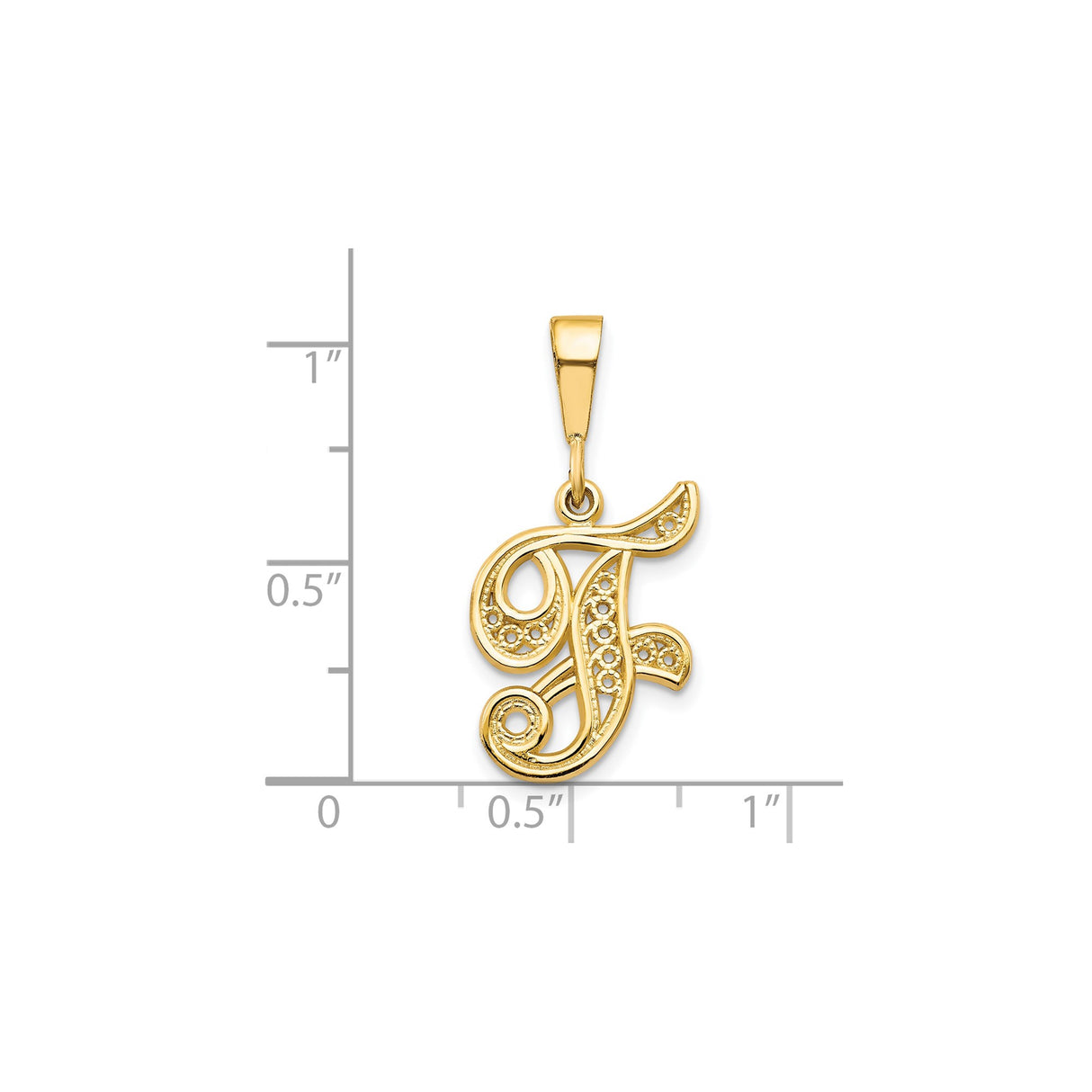 10k Yellow Gold Initial F Pendant, Filigree Monogram Charm, Ornate Letter Jewelry for Women