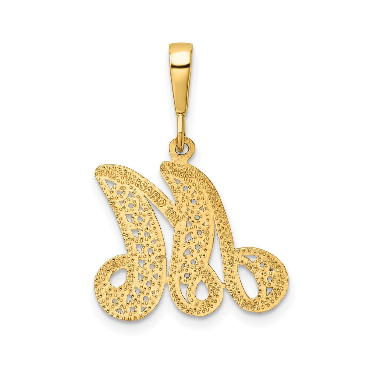 10k Yellow Gold Script Initial M Pendant, Filigree Letter Charm for Women