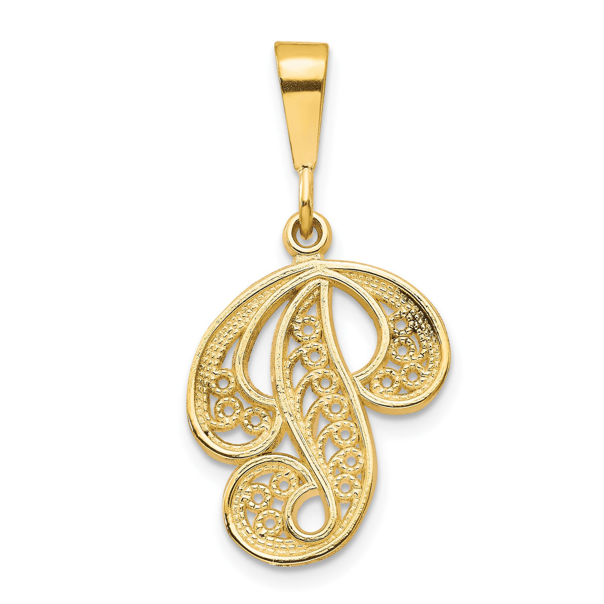 10k Yellow Gold Initial P Pendant with Filigree Detailing, Dainty Letter Charm for Women