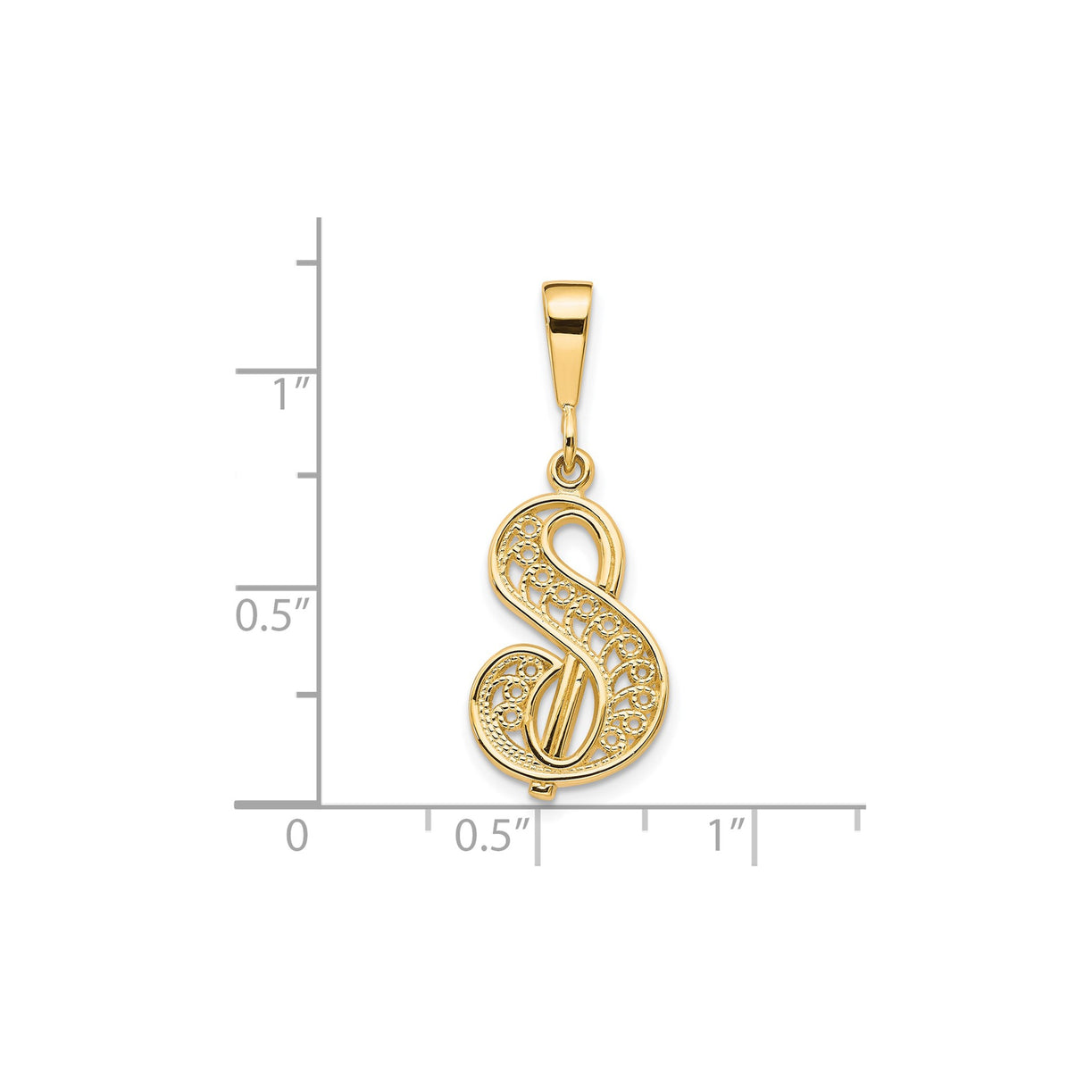 10k Yellow Gold Letter S Pendant, Filigree Scroll Monogram Charm for Women
