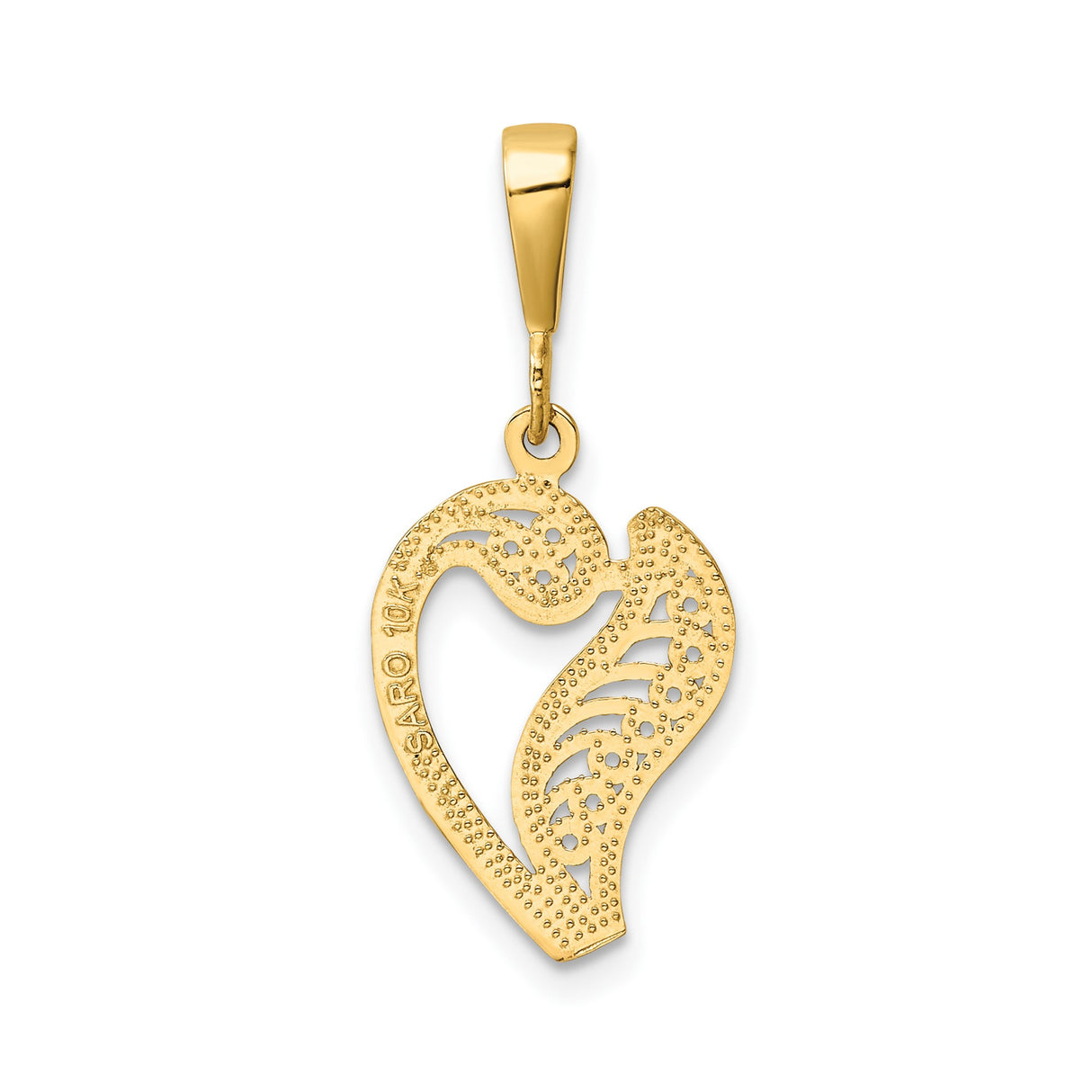 10k Yellow Gold Heart Pendant with Open Filigree Scroll Design for Women