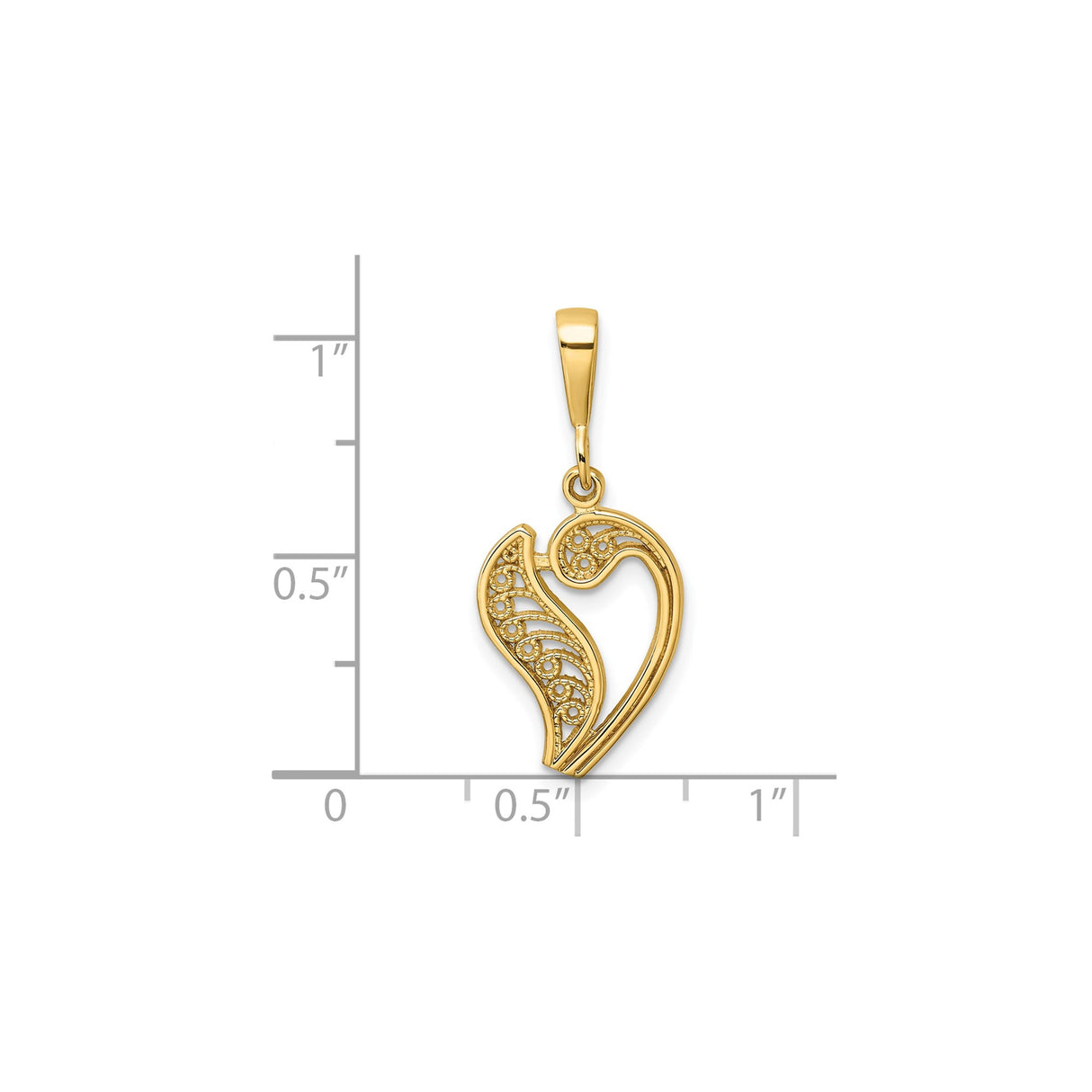 10k Yellow Gold Heart Pendant with Open Filigree Scroll Design for Women