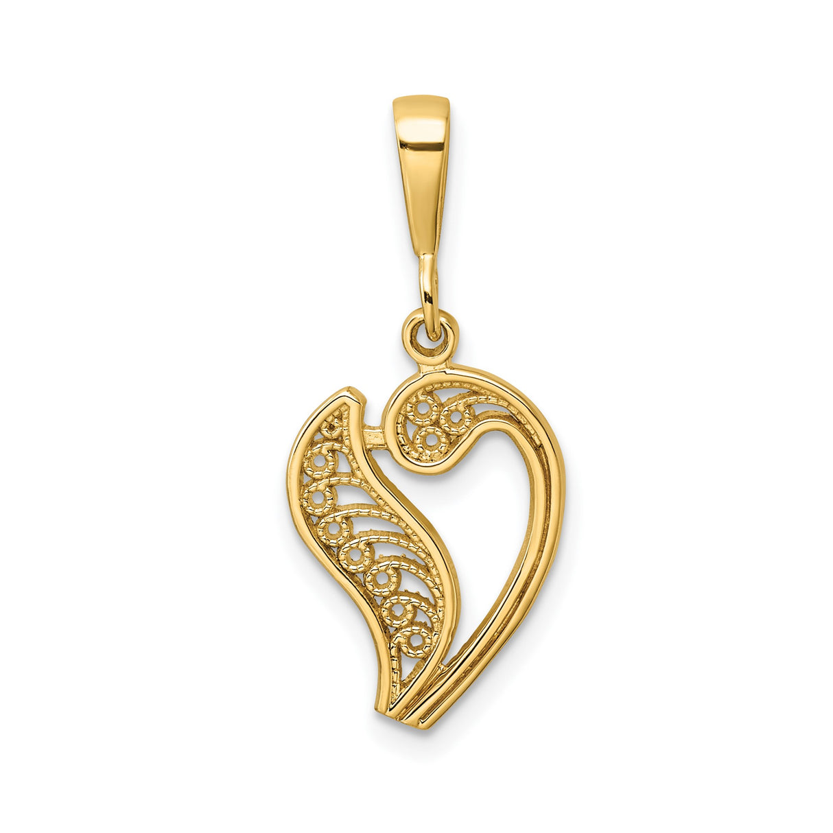10k Yellow Gold Heart Pendant with Open Filigree Scroll Design for Women