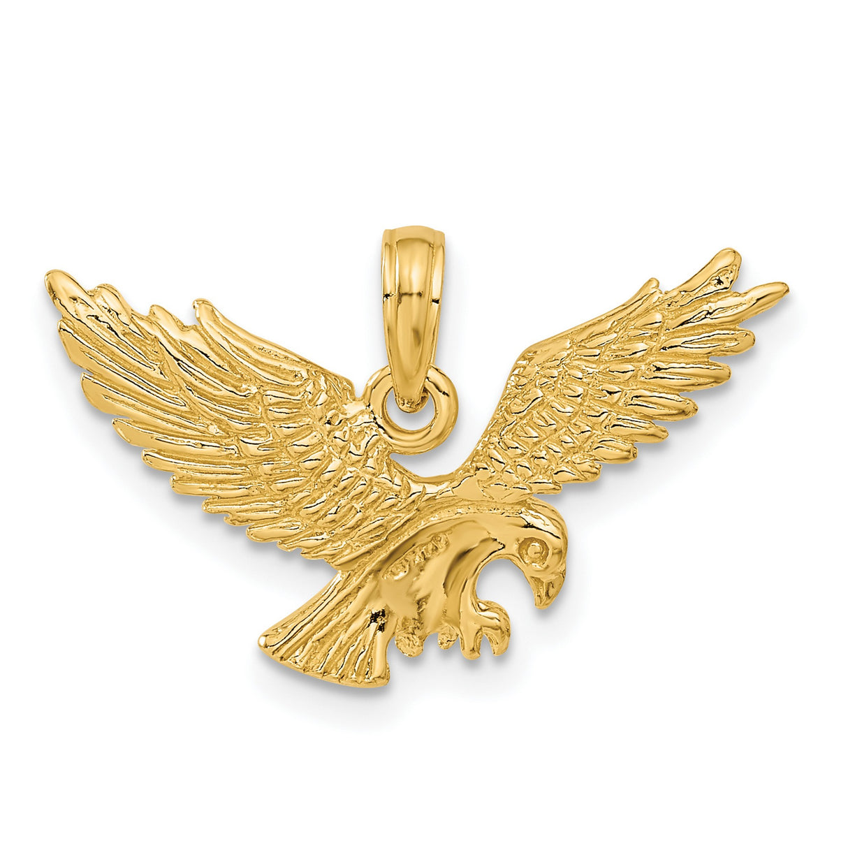 10k Yellow Gold Eagle Pendant, Flying Eagle in Flight with Outstretched Wings and Talons