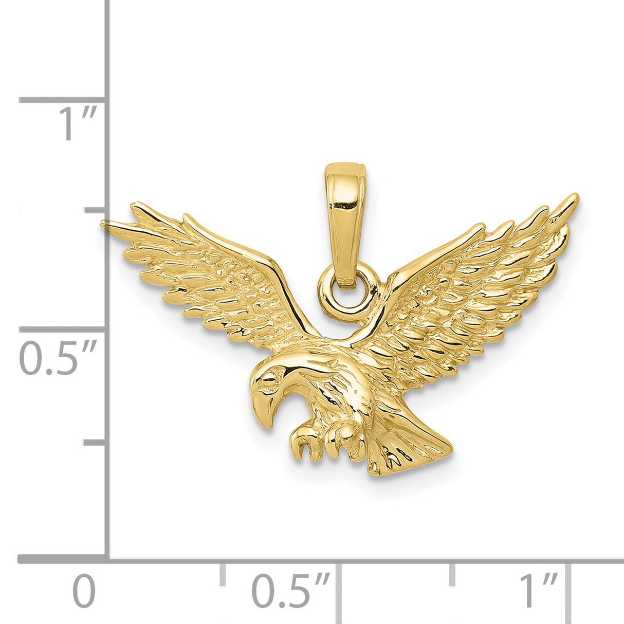 10k Yellow Gold Eagle Pendant, Flying Eagle in Flight with Outstretched Wings and Talons