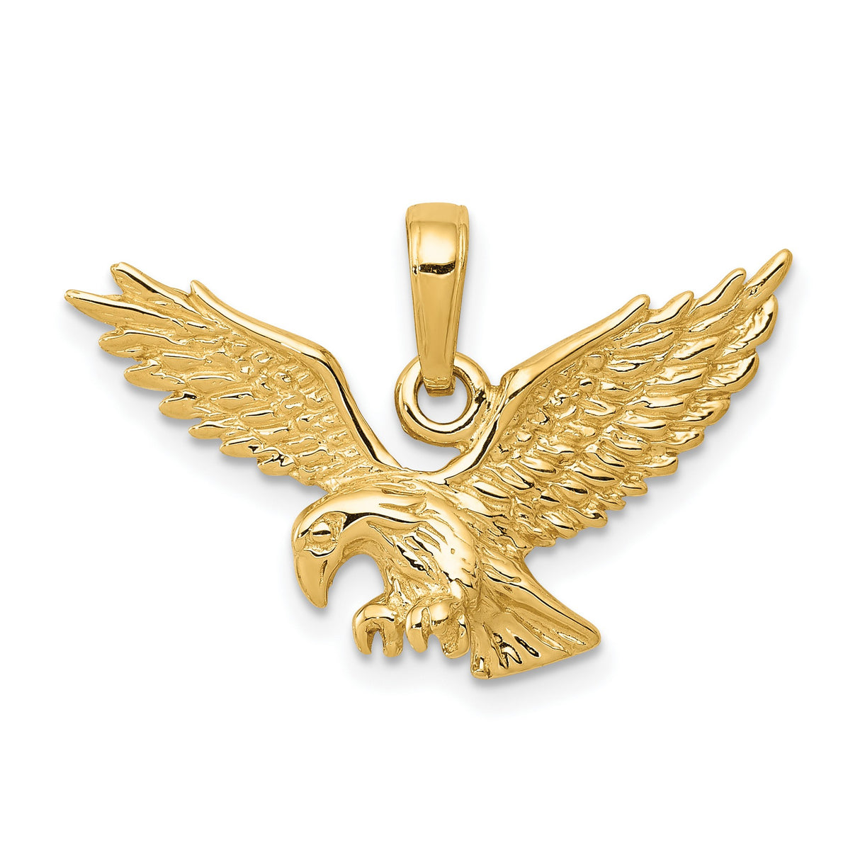 10k Yellow Gold Eagle Pendant, Flying Eagle in Flight with Outstretched Wings and Talons