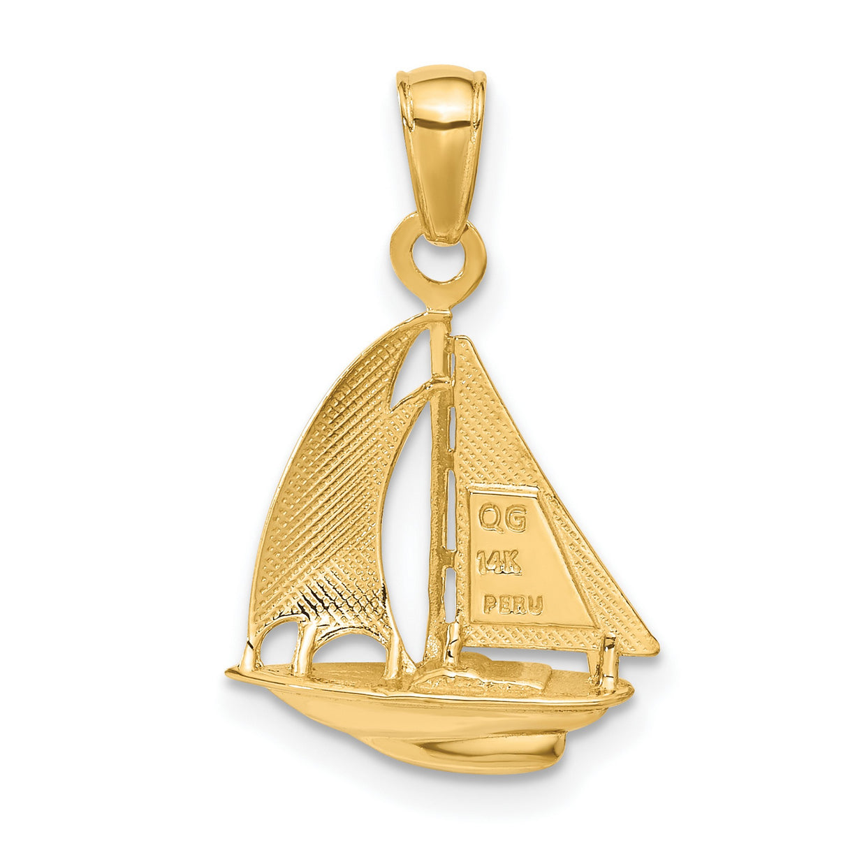 10k Yellow Gold Sailboat Pendant, Nautical Charm with Polished Finish, Maritime Style