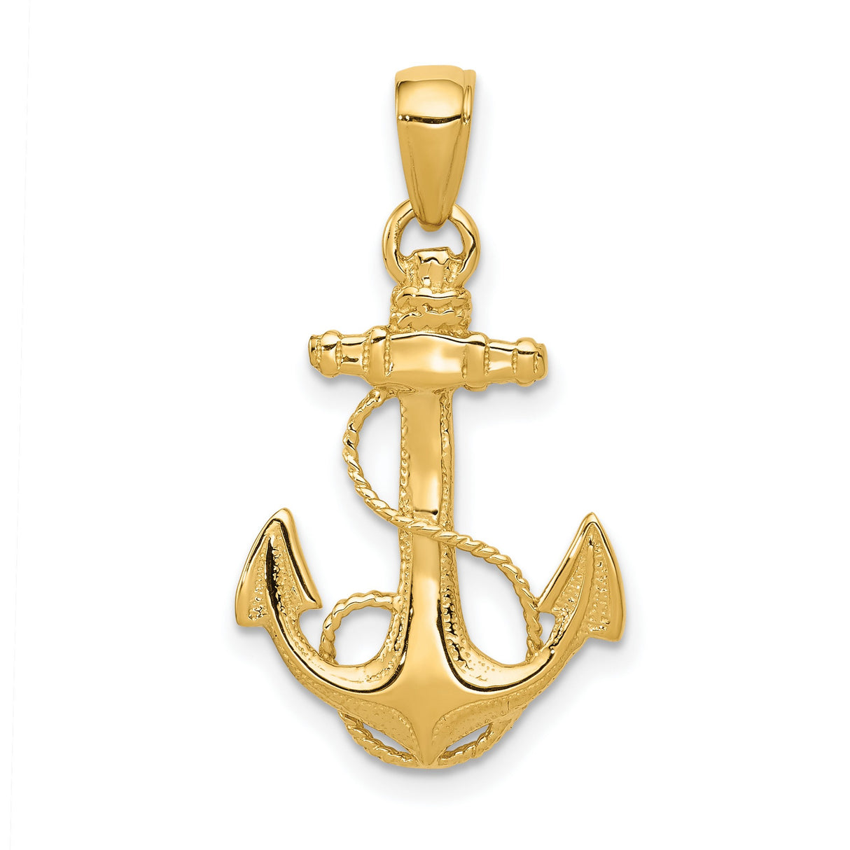 10k Yellow Gold Anchor Pendant with Rope Design, Nautical Christian Charm for Men or Unisex