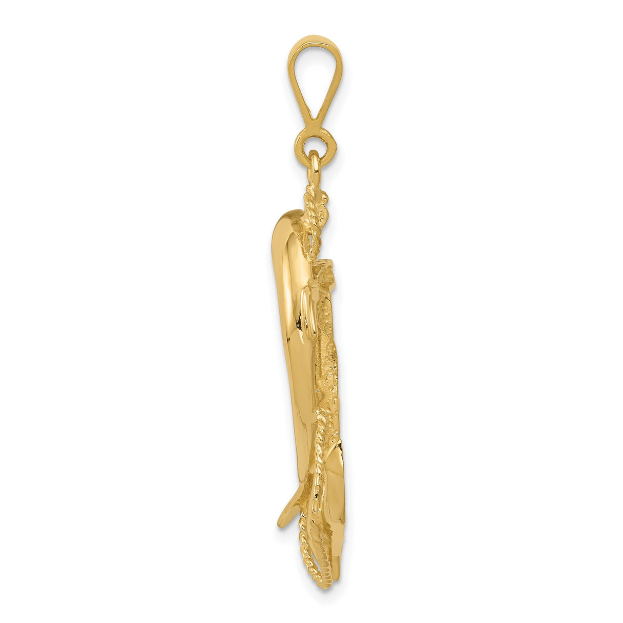 10k Yellow Gold Dolphin Anchor Pendant with Rope Detailing, Nautical Marine Charm