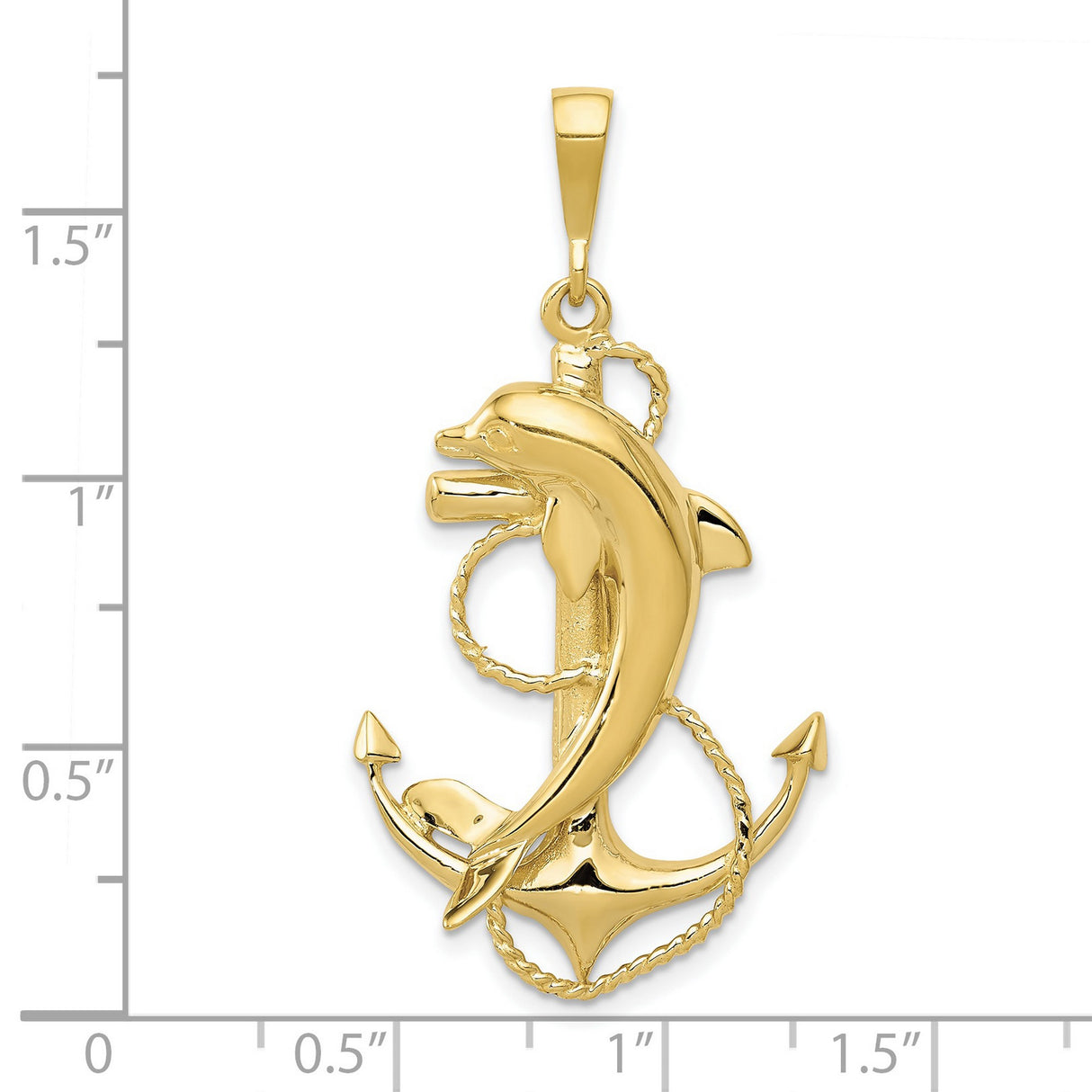 10k Yellow Gold Dolphin Anchor Pendant with Rope Detailing, Nautical Marine Charm