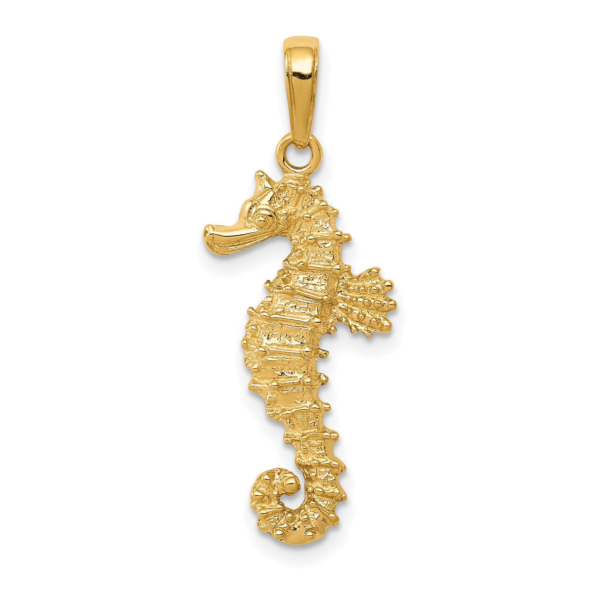 10k Yellow Gold Seahorse Pendant, Textured Marine Animal Design, Ocean Theme Jewelry