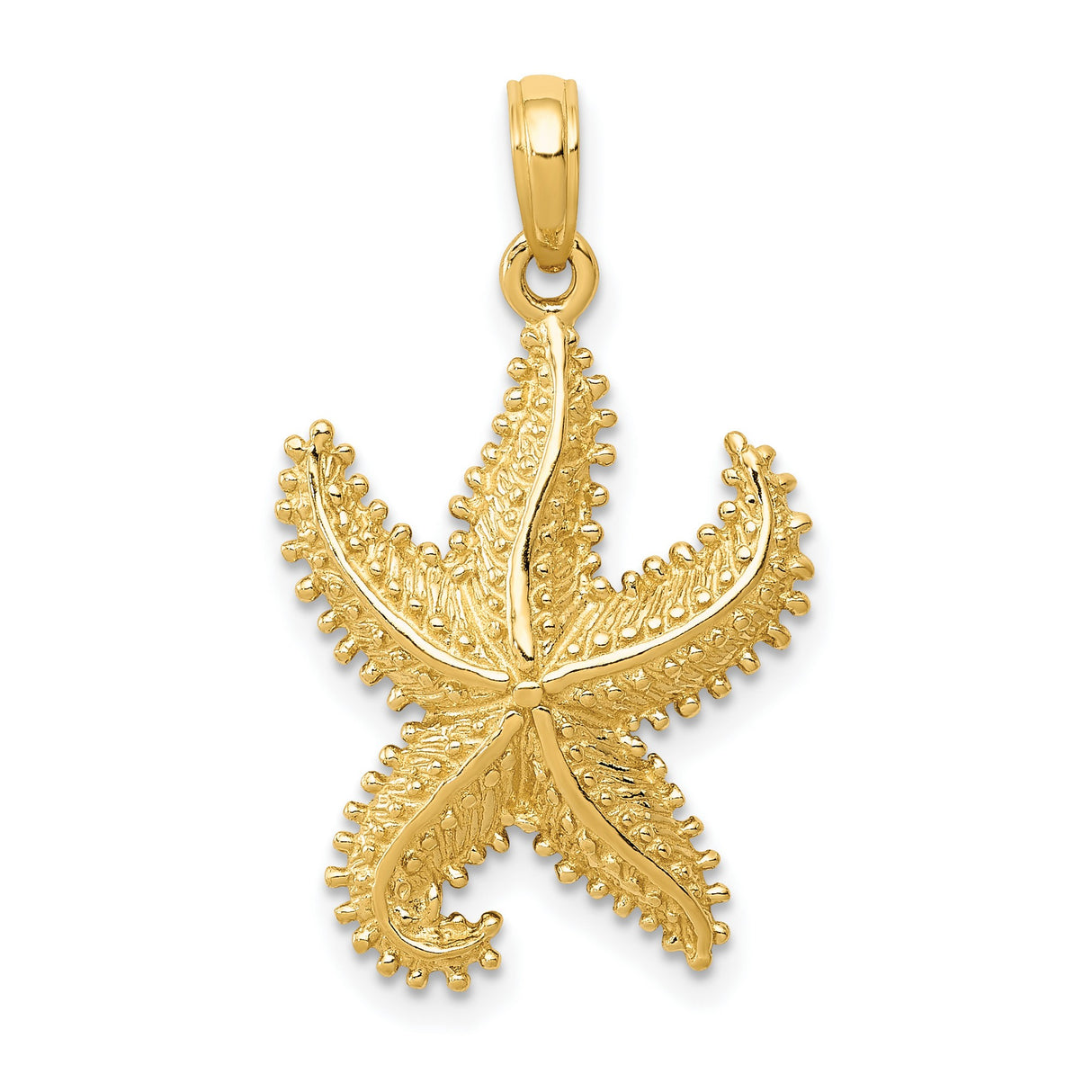 10k Yellow Gold Starfish Pendant with Textured Design, Nautical Beach-Themed Jewelry for Women