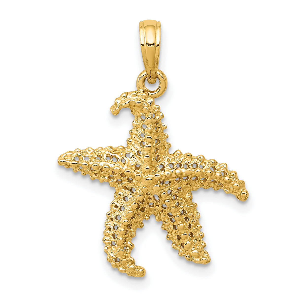 10k Yellow Gold Starfish Pendant with Textured Lifelike Design, Nautical Coastal Theme