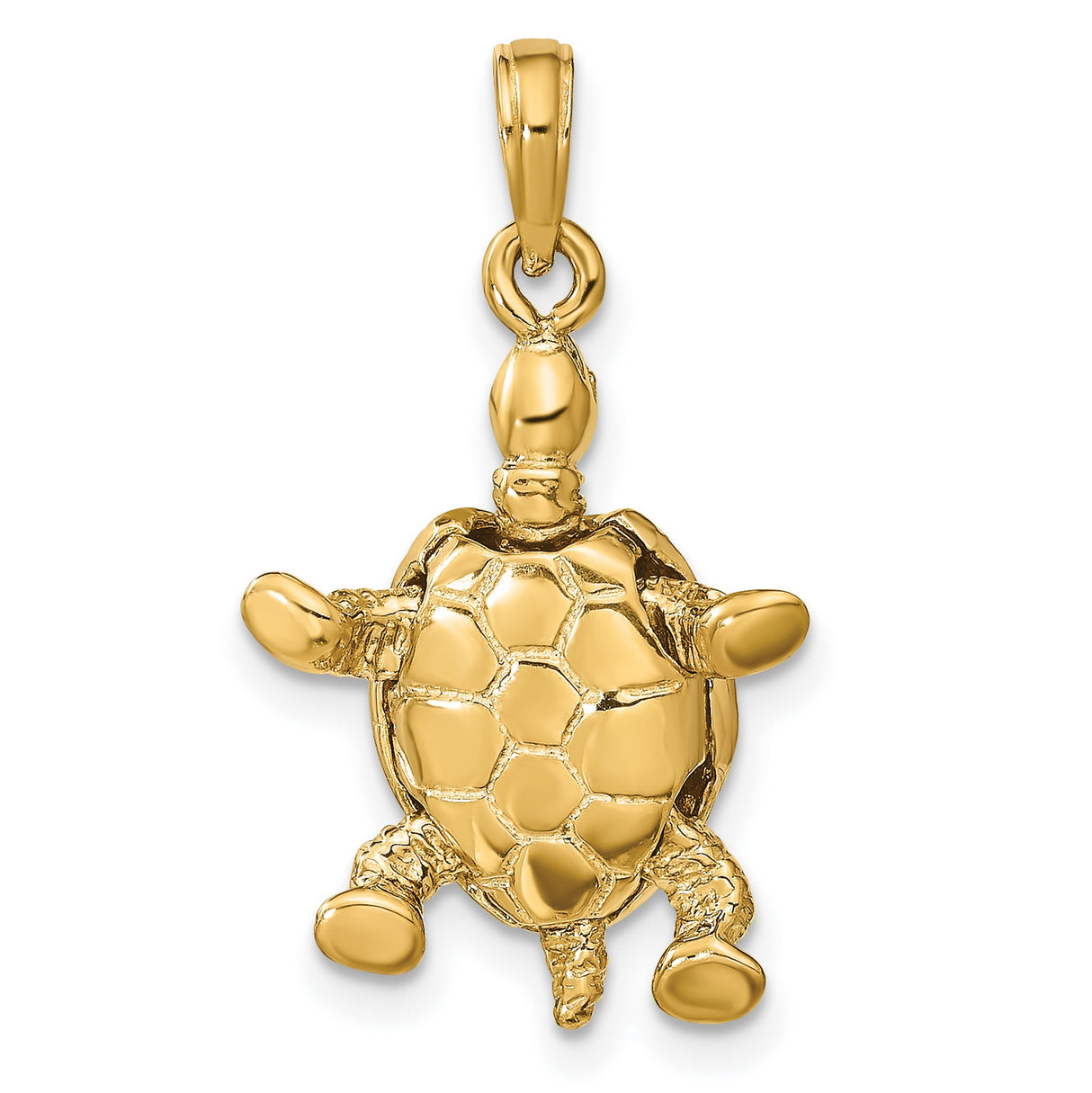10k Yellow Gold Turtle Pendant with Moveable Sea Turtle Design, Ocean Animal Charm