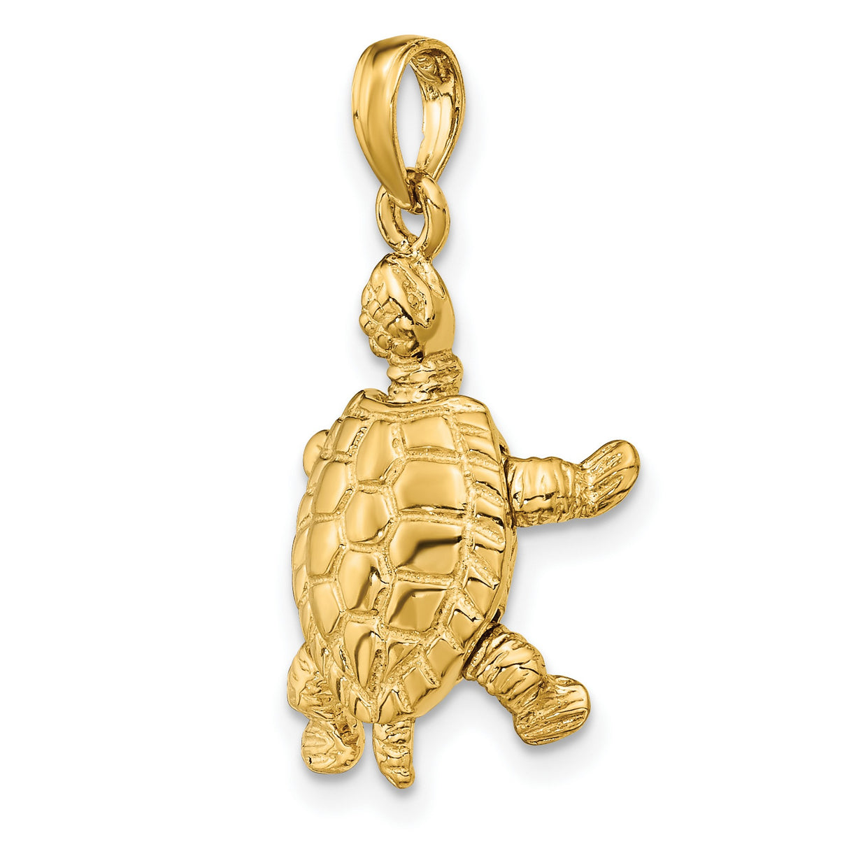 10k Yellow Gold Turtle Pendant with Moveable Sea Turtle Design, Ocean Animal Charm